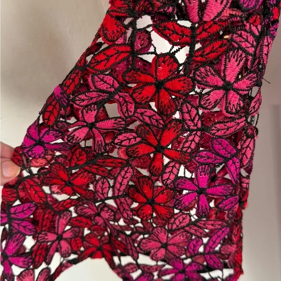 Shoshanna Dyer Dress in Fuchsia Textured Floral Cut Out Size 4 - Picture 6 of 9